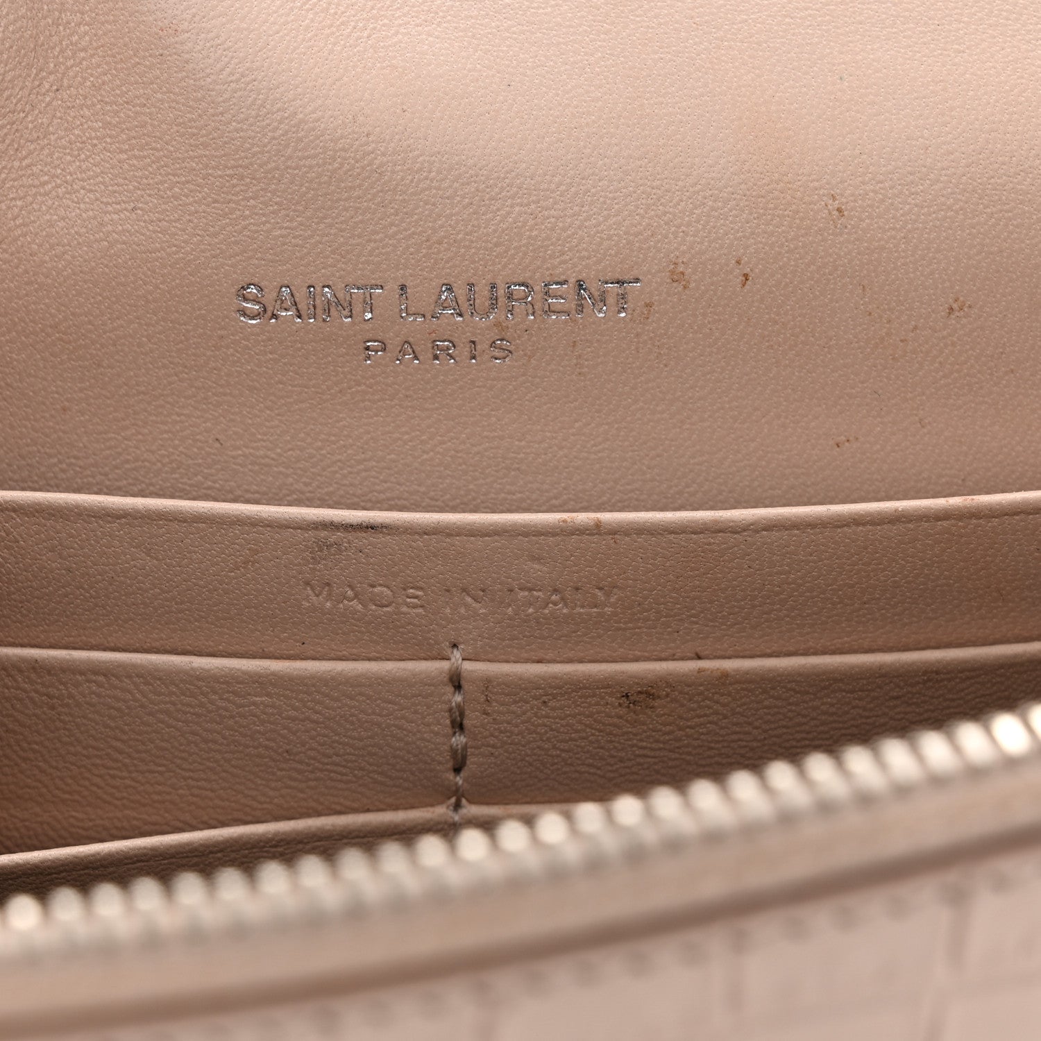 Saint Laurent Calfskin Crocodile Embossed Kate Monogram Tassel Chain Wallet Marble Pink 6 of 16