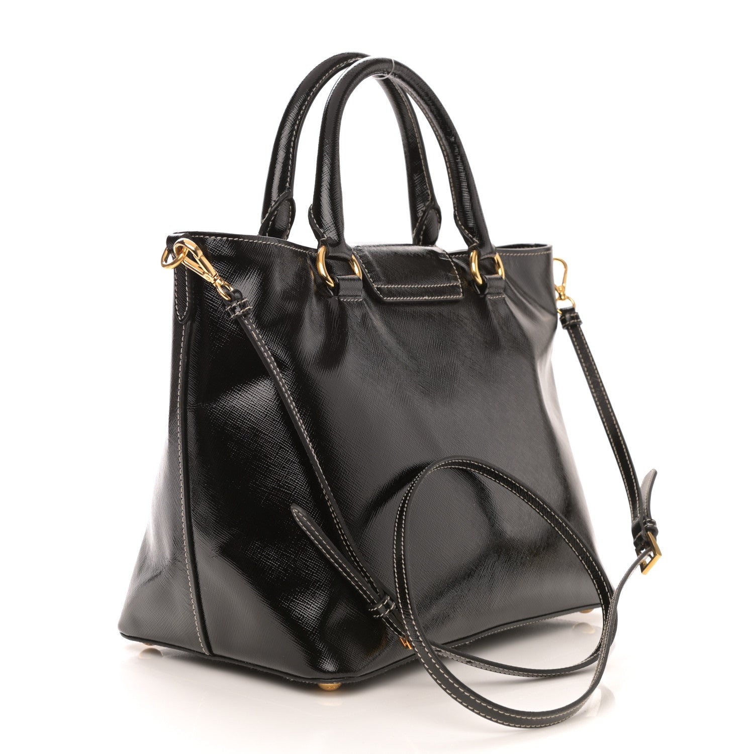 Prada Saffiano Vernice Turn Lock Shopping Tote Black 2 of 10