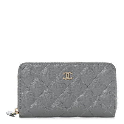 Chanel Caviar Quilted Small Gusset Zip Around Wallet Grey 1 of 8