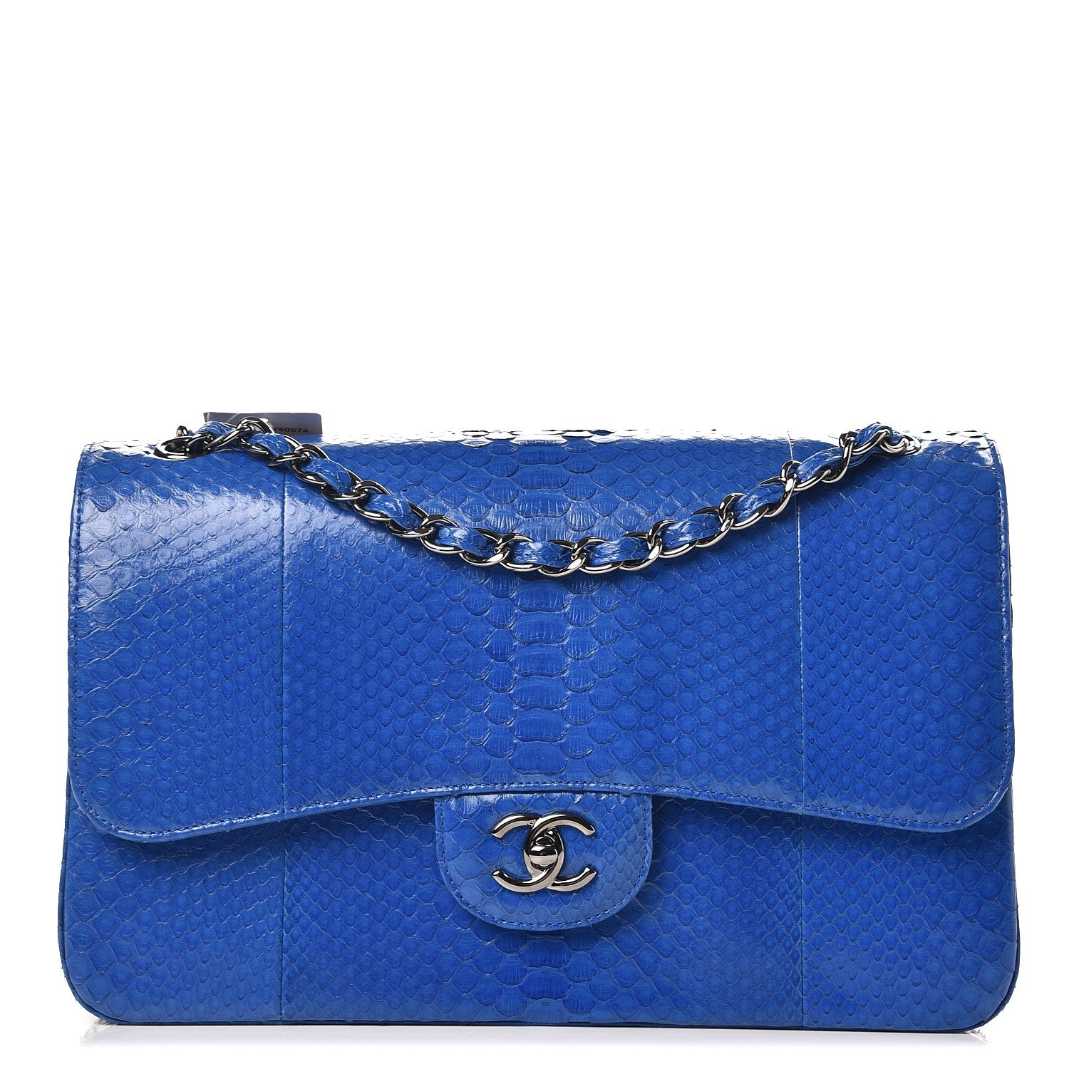 Chanel Python Jumbo Double Flap Bright Blue 1 of 9