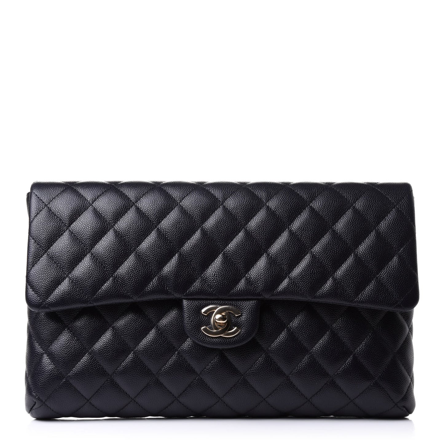 Caviar Quilted Flap Clutch Navy