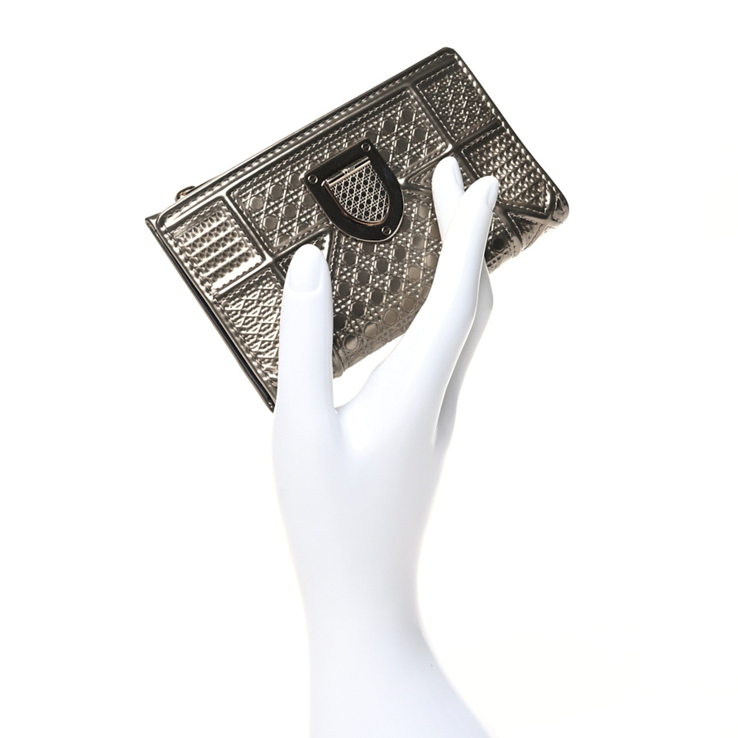 Christian Dior Metallic Patent Micro-Cannage Diorama Medium Wallet Champagne 2 of 10