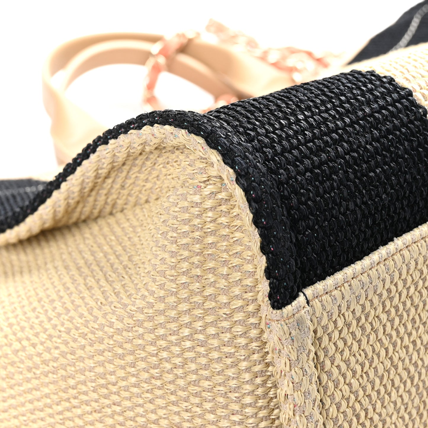 Straw Raffia Calfskin Striped Medium Deauville Tote Black Beige Ivory