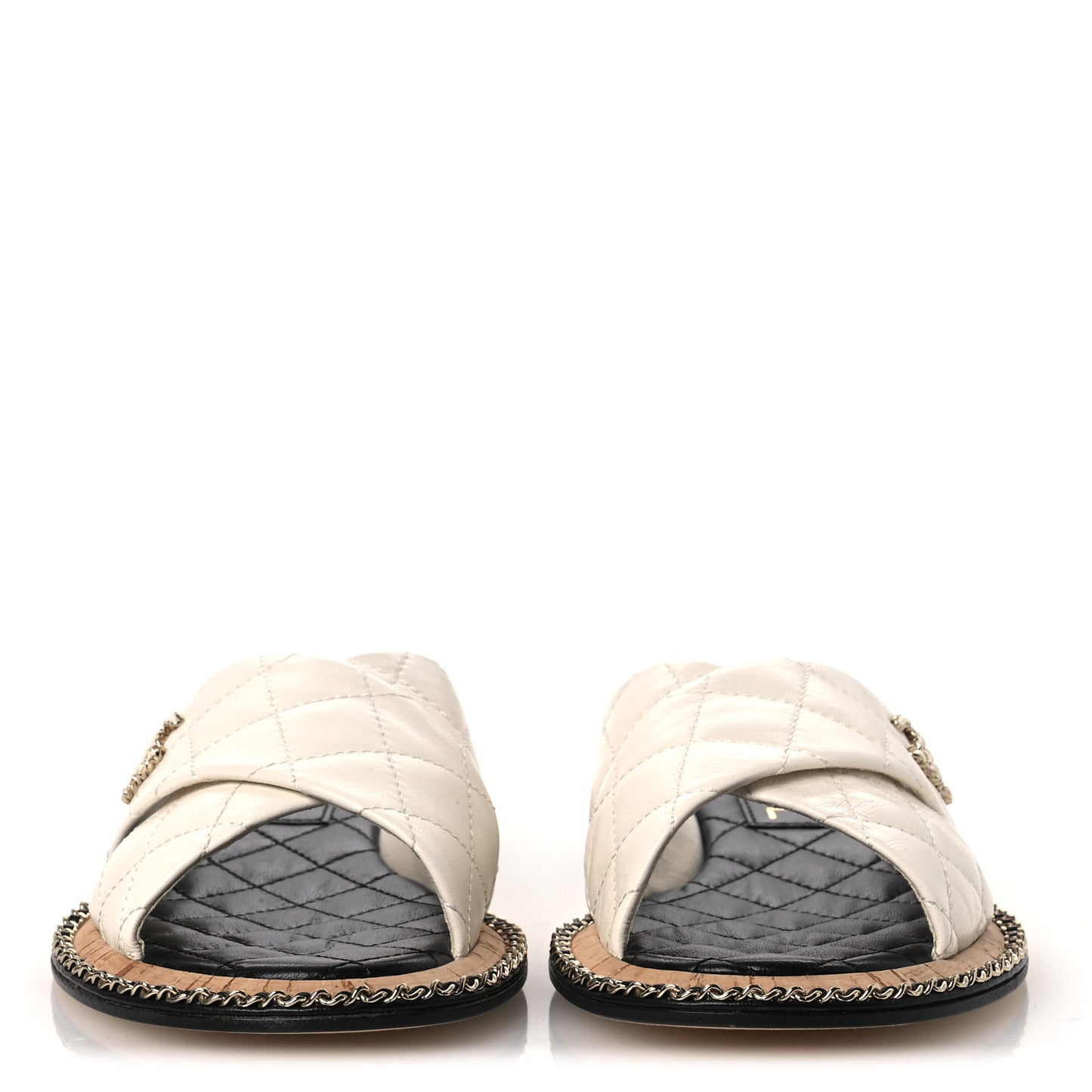 Lambskin Quilted Chain CC Sandals 37.5 White