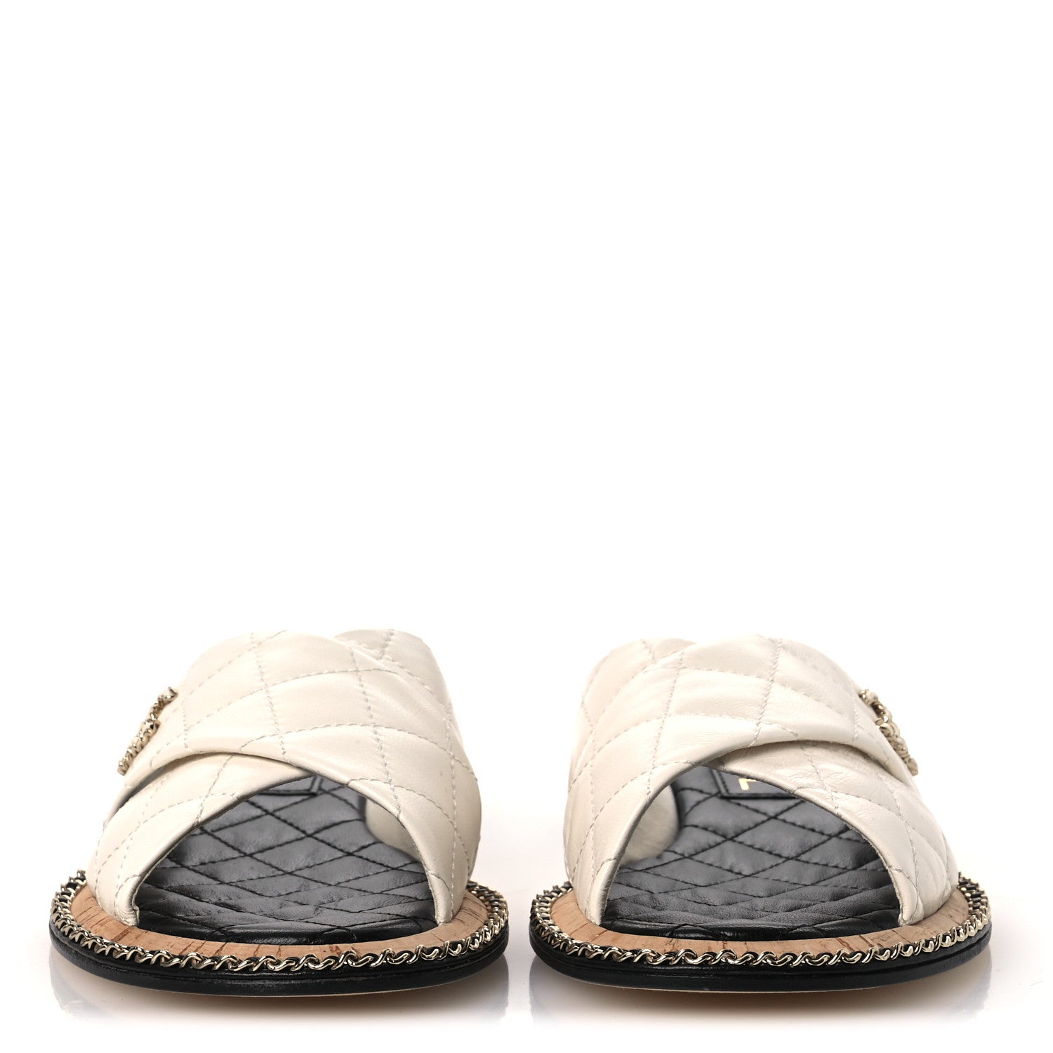 Chanel Lambskin Quilted Chain CC Sandals 37.5 White 3 of 10