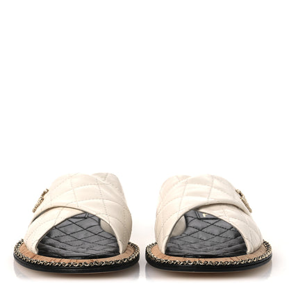Chanel Lambskin Quilted Chain CC Sandals 37.5 White 3 of 10