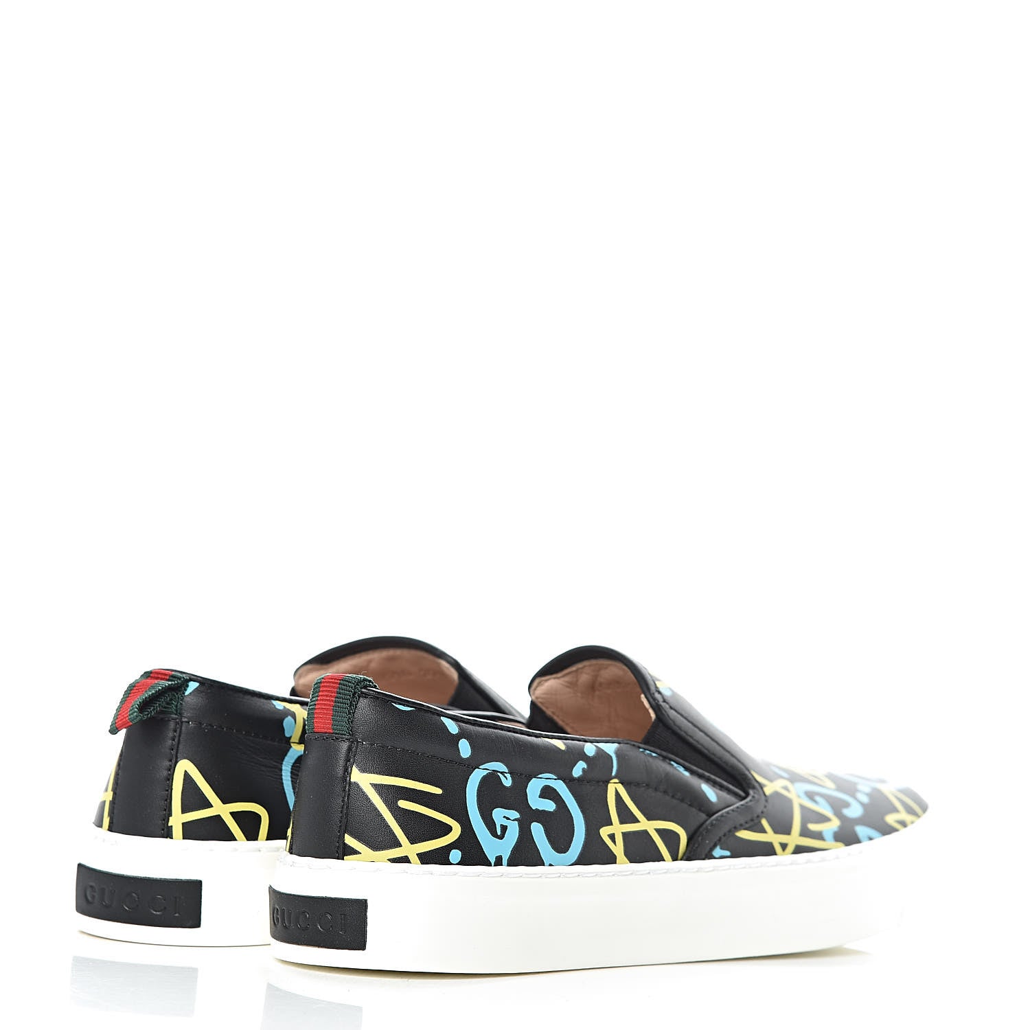 Gucci Calfskin GucciGhost Print Womens Slip On Sneakers 37.5 Black New Acquamarine 4 of 8