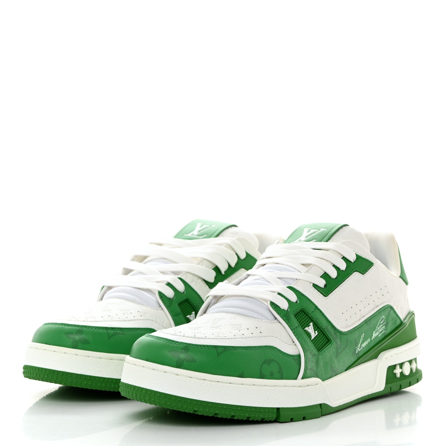 Calfskin Monogram Mens LV Trainer Sneakers 9 Green