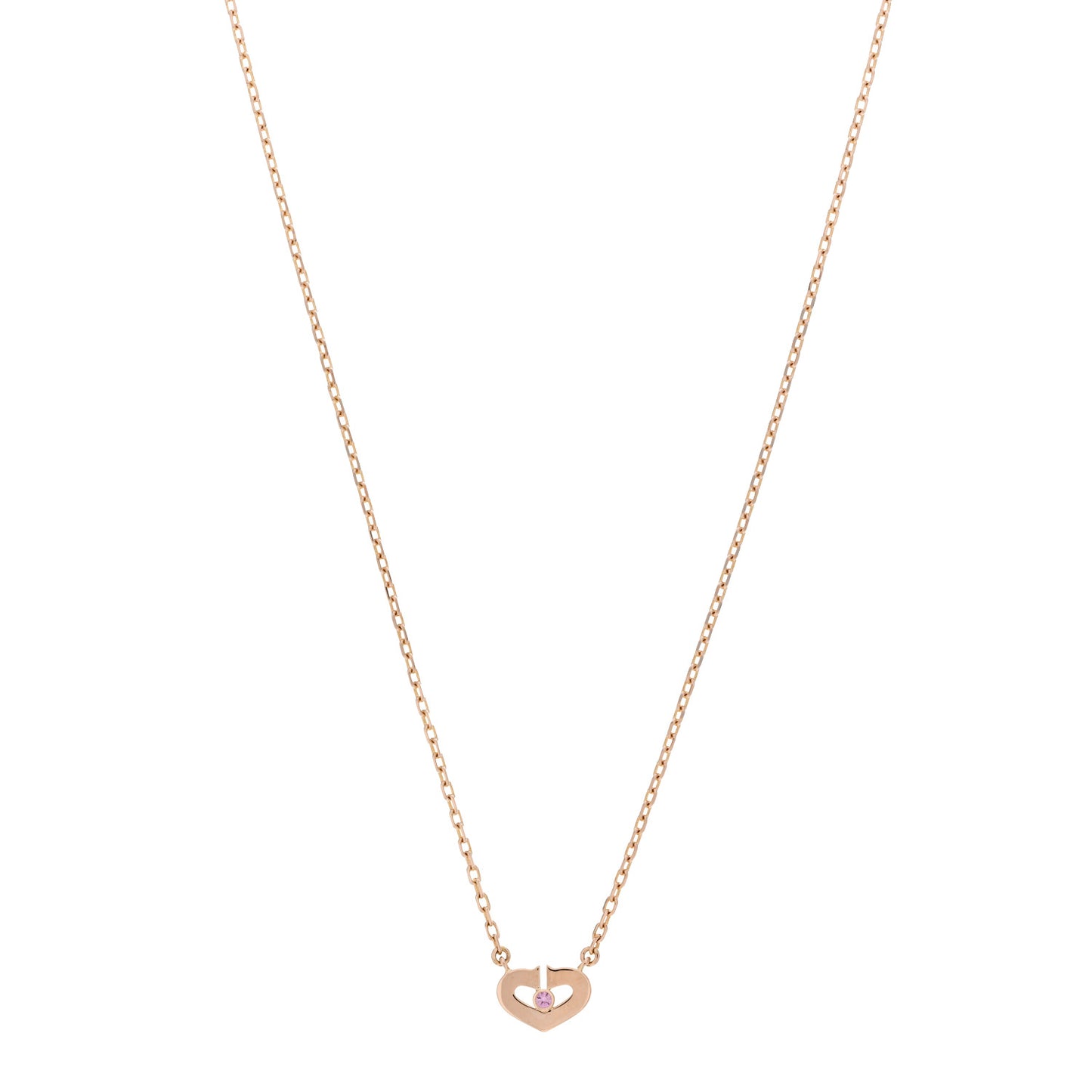 18K Pink Gold Pink Sapphire XS Hearts and Symbols Necklace