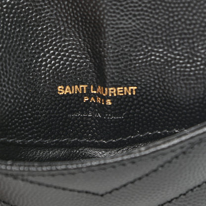 Saint Laurent Grain De Poudre Matelasse Chevron Monogram Compact Wallet Black 6 of 7