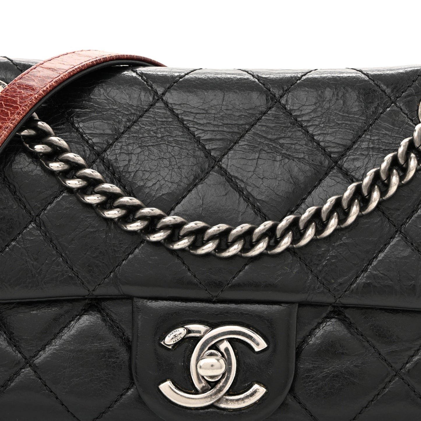 Glazed Calfskin Quilted Small Duo Color Flap Black