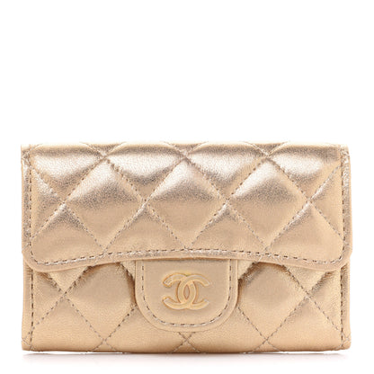 Chanel Metallic Lambskin Quilted Flap Card Holder Wallet Gold 1 of 10