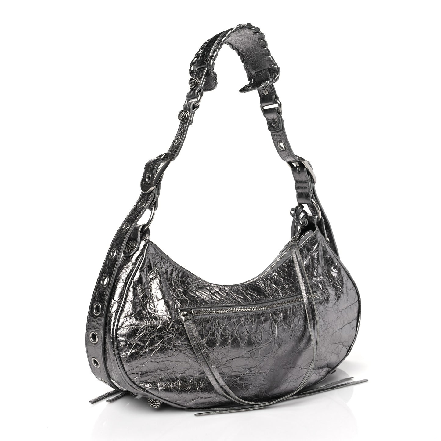 Metallic Agneau Arena Small Le Cagole Shoulder Bag Silver