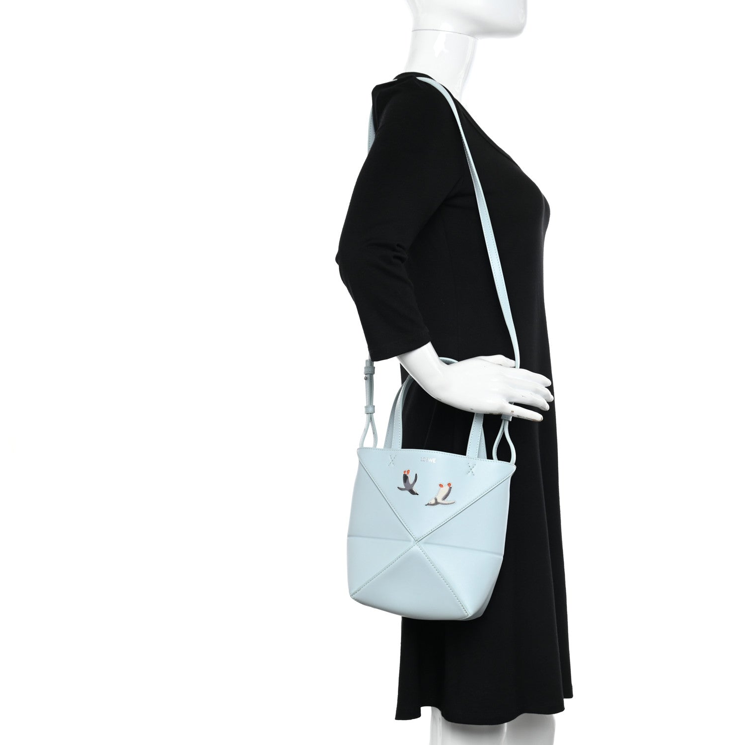 Loewe X SUNA FUJITA Shiny Calfskin Penguin Mini Puzzle Fold Tote Blue Iceberg 3 of 12