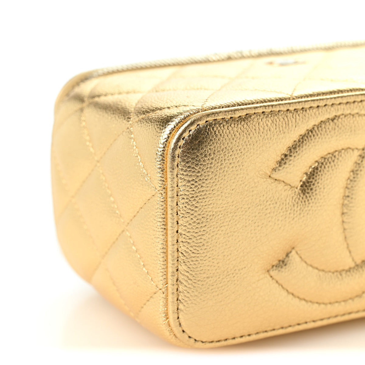 Chanel Metallic Caviar Quilted Small Vanity Case With Chain Gold 9 of 10