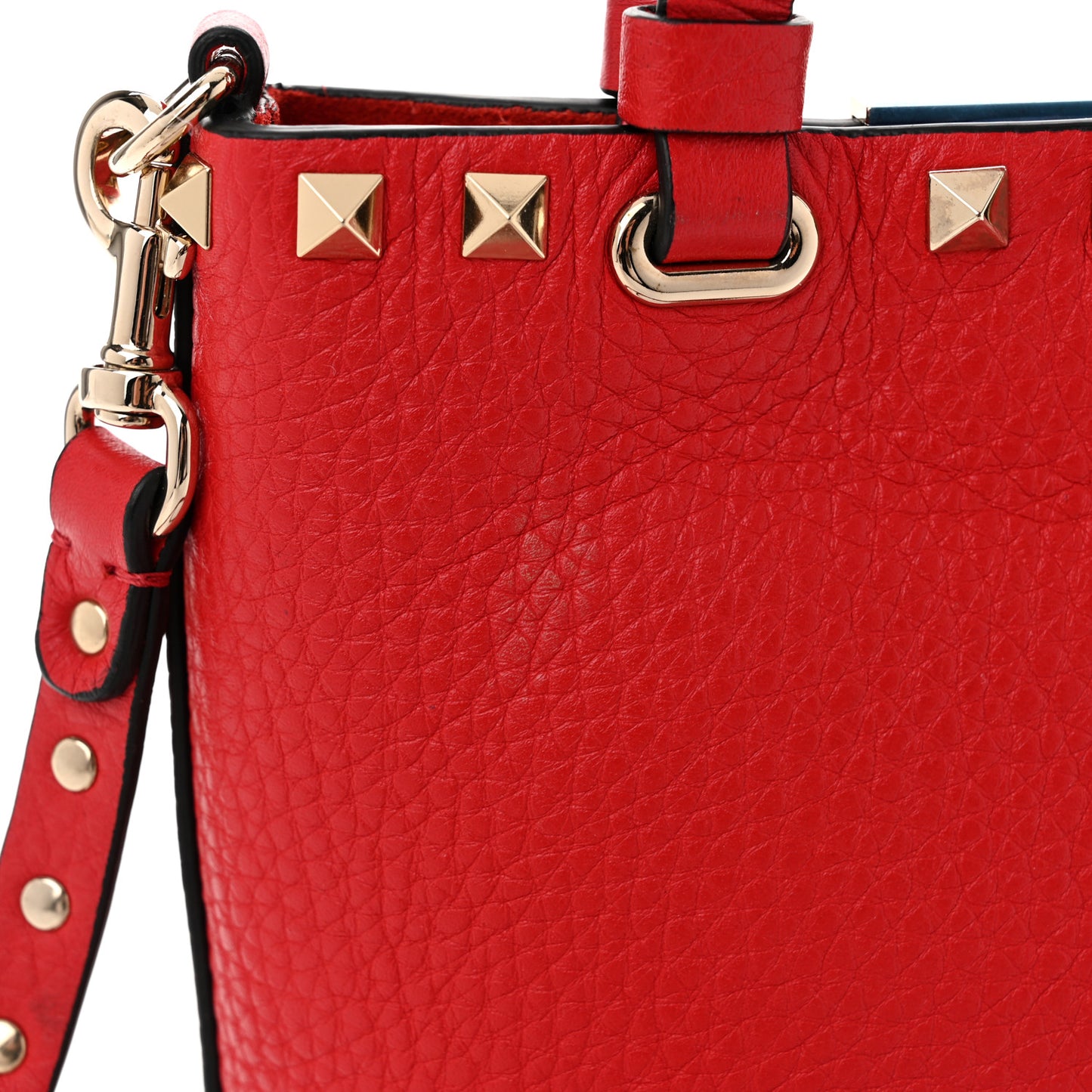 Pebbled Calfskin Rockstud Bucket Bag Red
