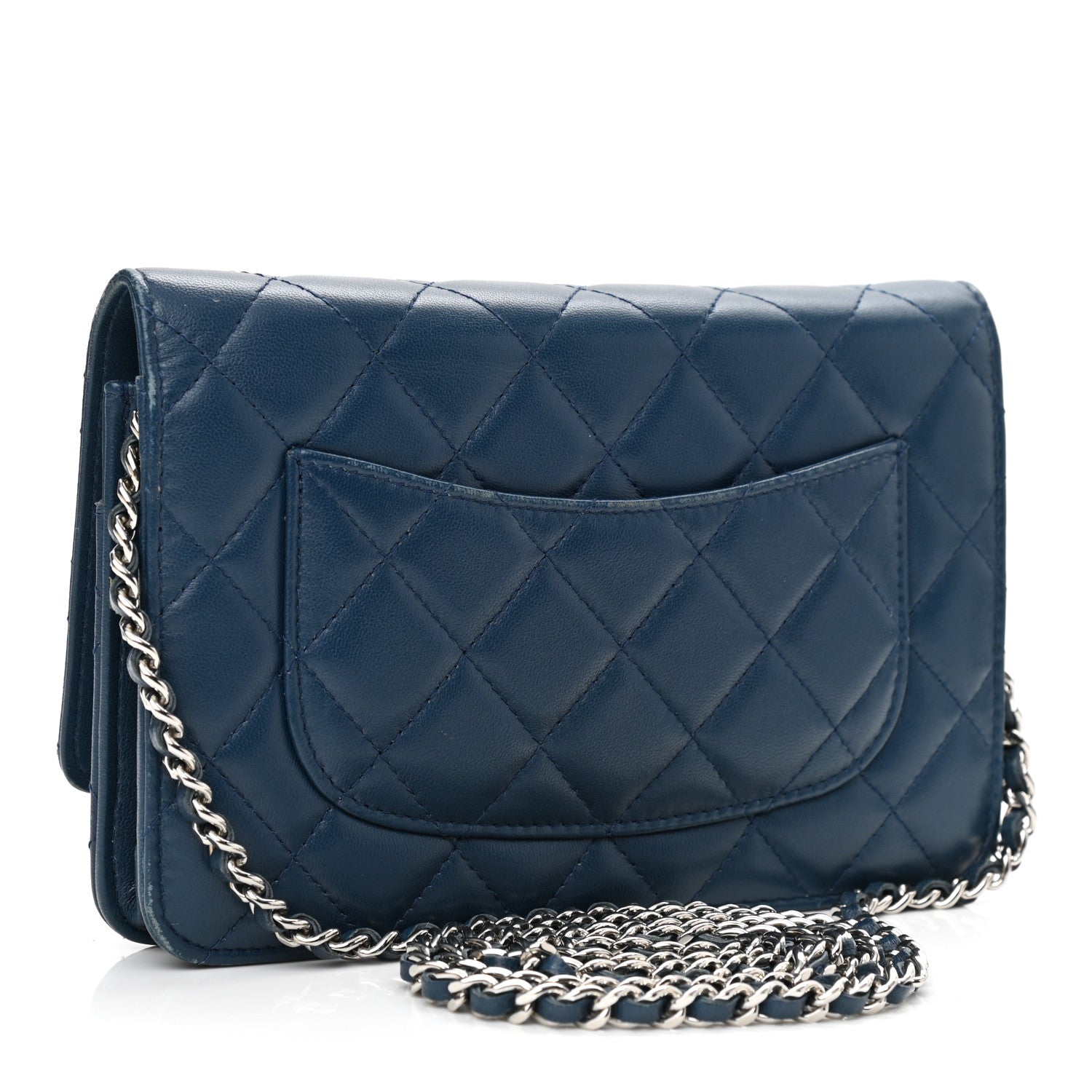 Chanel Lambskin Quilted Wallet On Chain WOC Blue 2 of 15