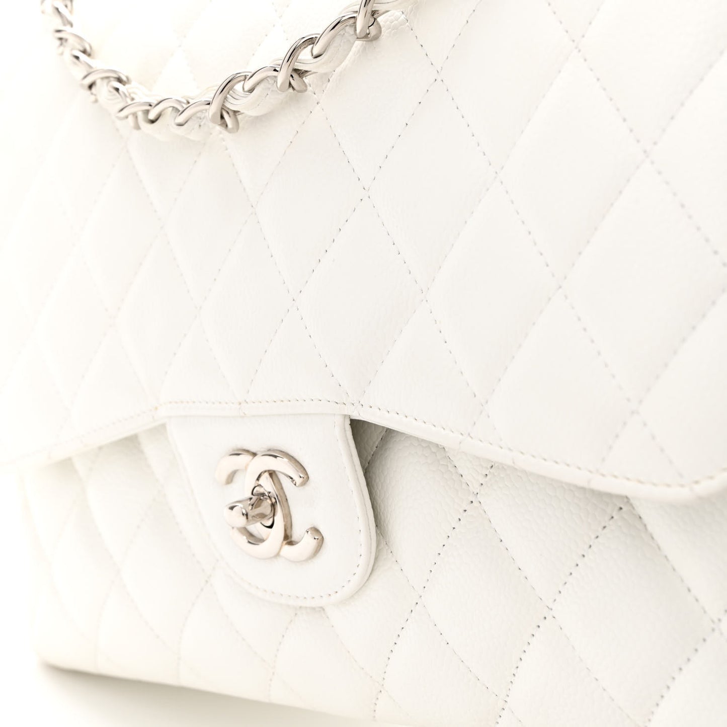 Caviar Quilted Jumbo Double Flap White