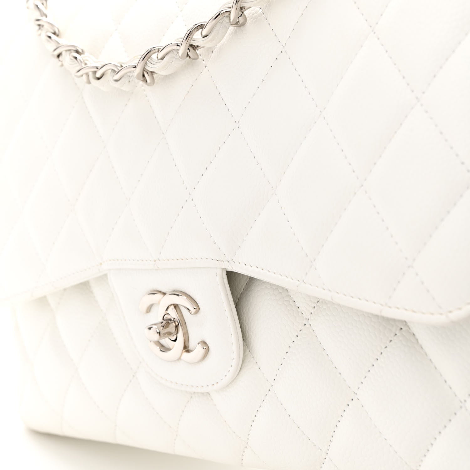 Chanel Caviar Quilted Jumbo Double Flap White 11 of 20