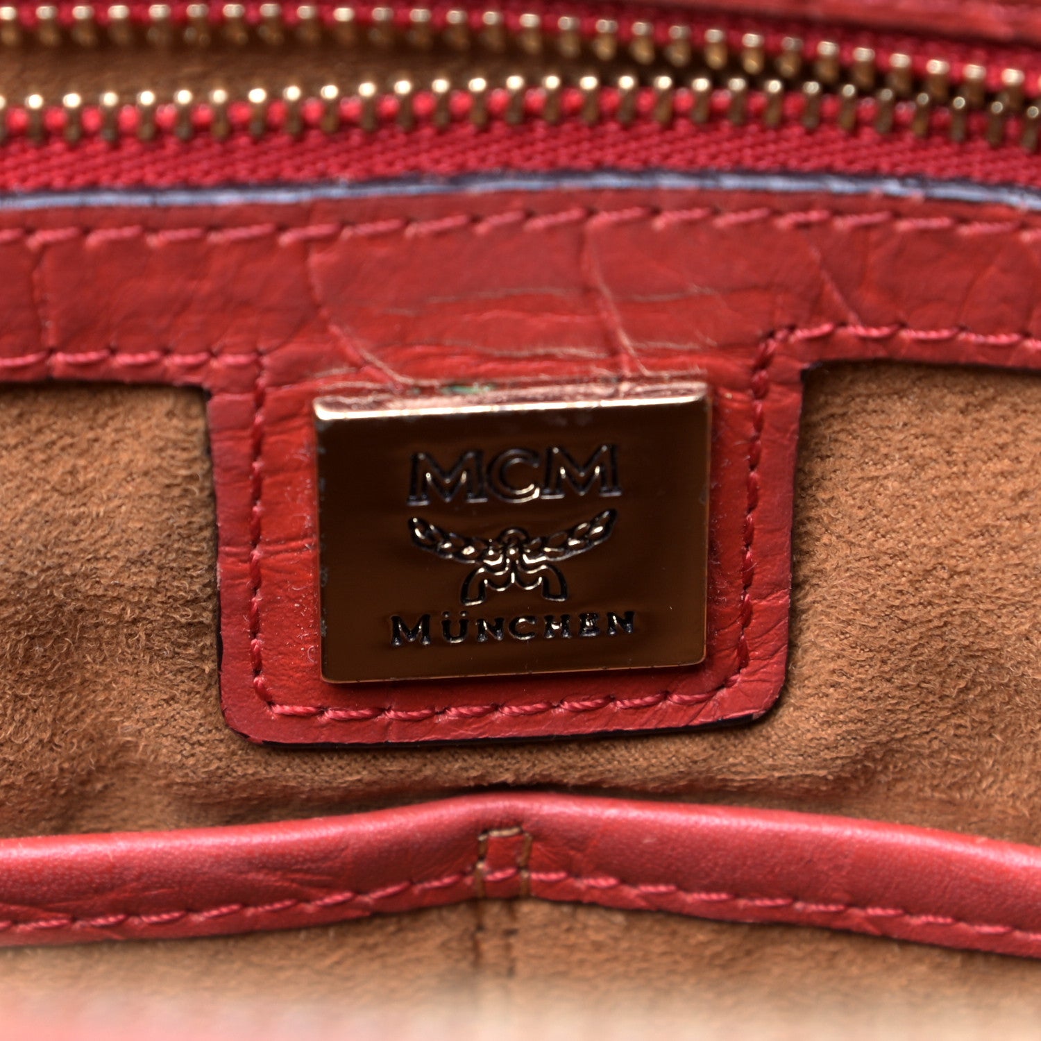 MCM Calfskin Crocodile Embossed Tote Ruby Red 5 of 5