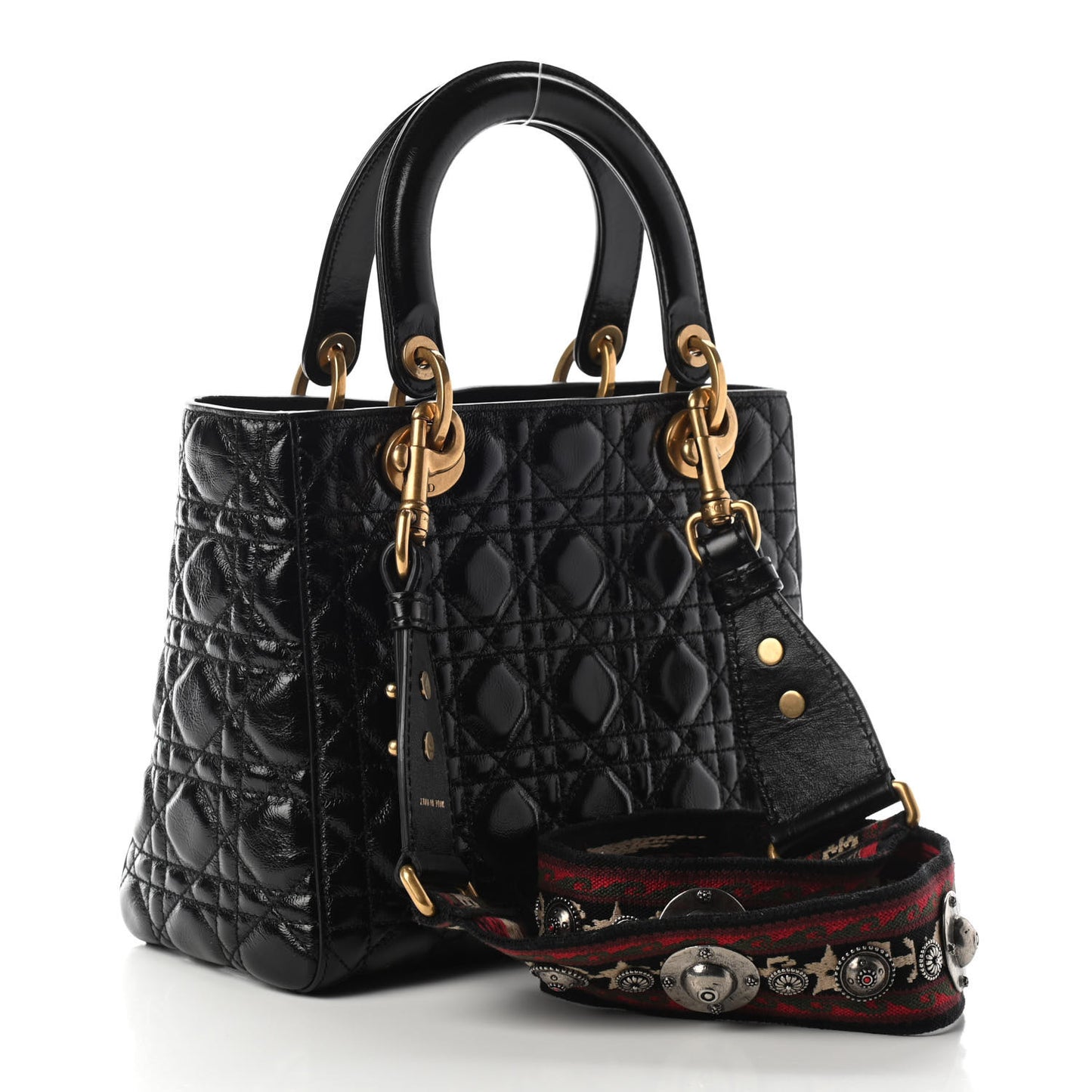 Crinkled Patent Cannage Medium Bohemian Lady Dior Black