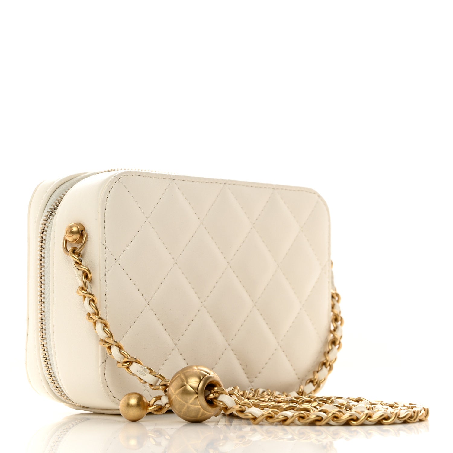 Chanel Lambskin Quilted CC Pearl Crush Camera Case White 3 of 10
