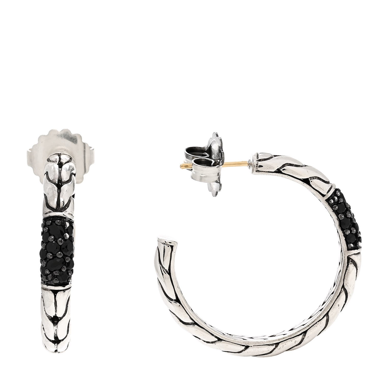 John Hardy Sterling Silver Black Sapphire Hoop Earrings 1 of 5