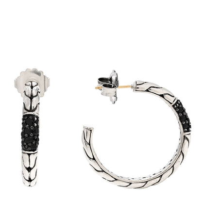 John Hardy Sterling Silver Black Sapphire Hoop Earrings 1 of 5