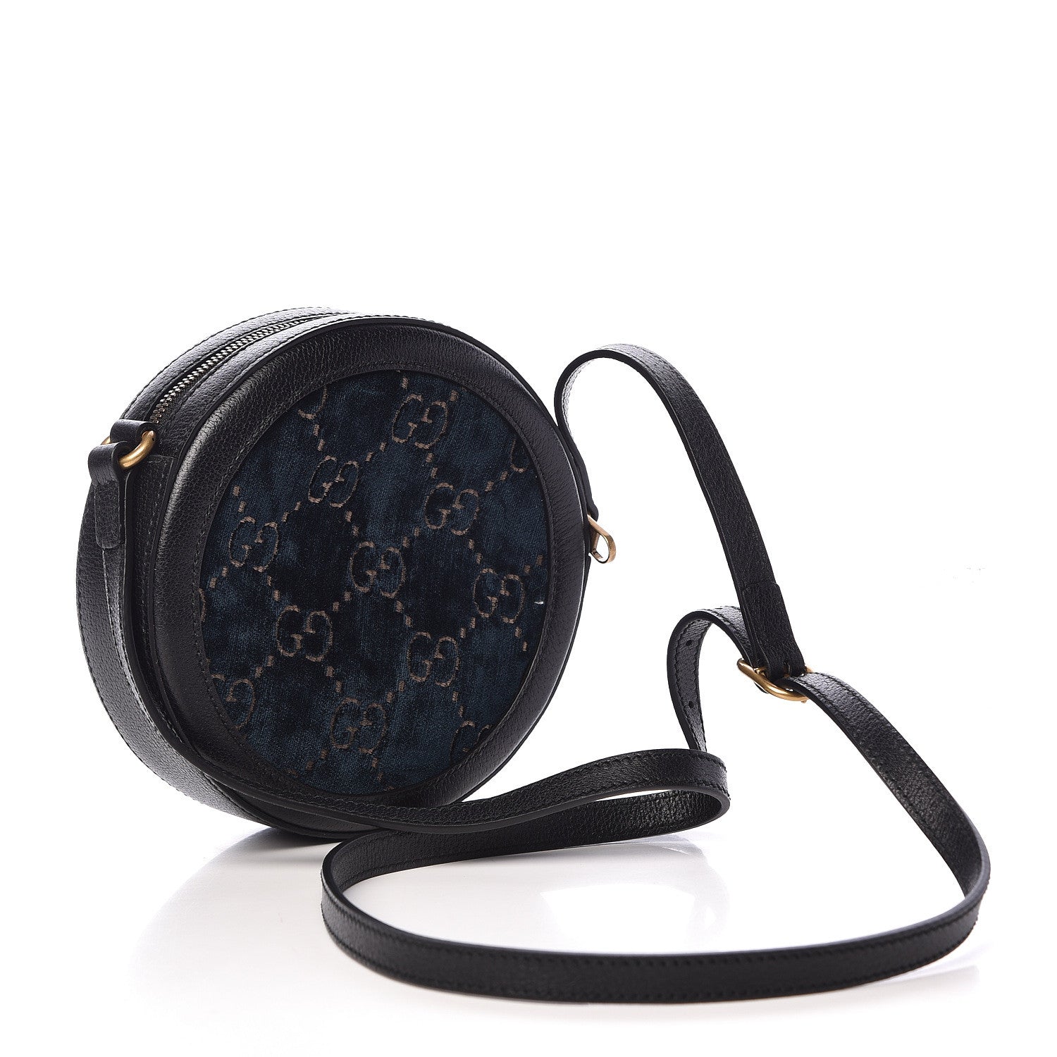 Gucci Velvet Calfskin GG Monogram Round Shoulder Bag Blue Beige 3 of 10