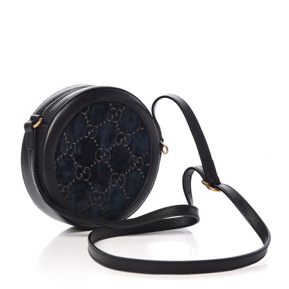 Gucci Velvet Calfskin GG Monogram Round Shoulder Bag Blue Beige 3 of 10