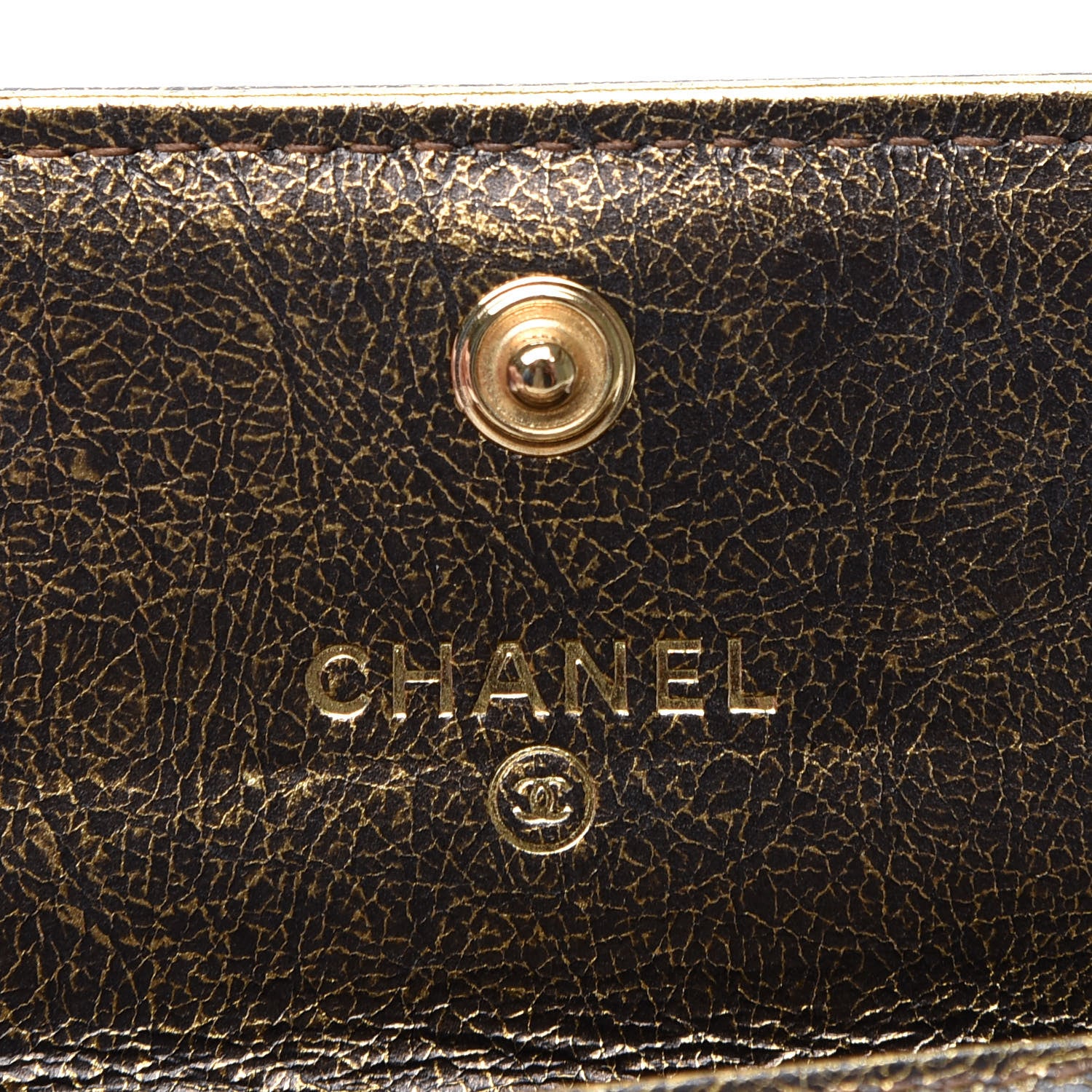 Chanel Cracked Metallic Calfskin Quilted Boy Flap Card Holder Wallet Gold 7 of 9