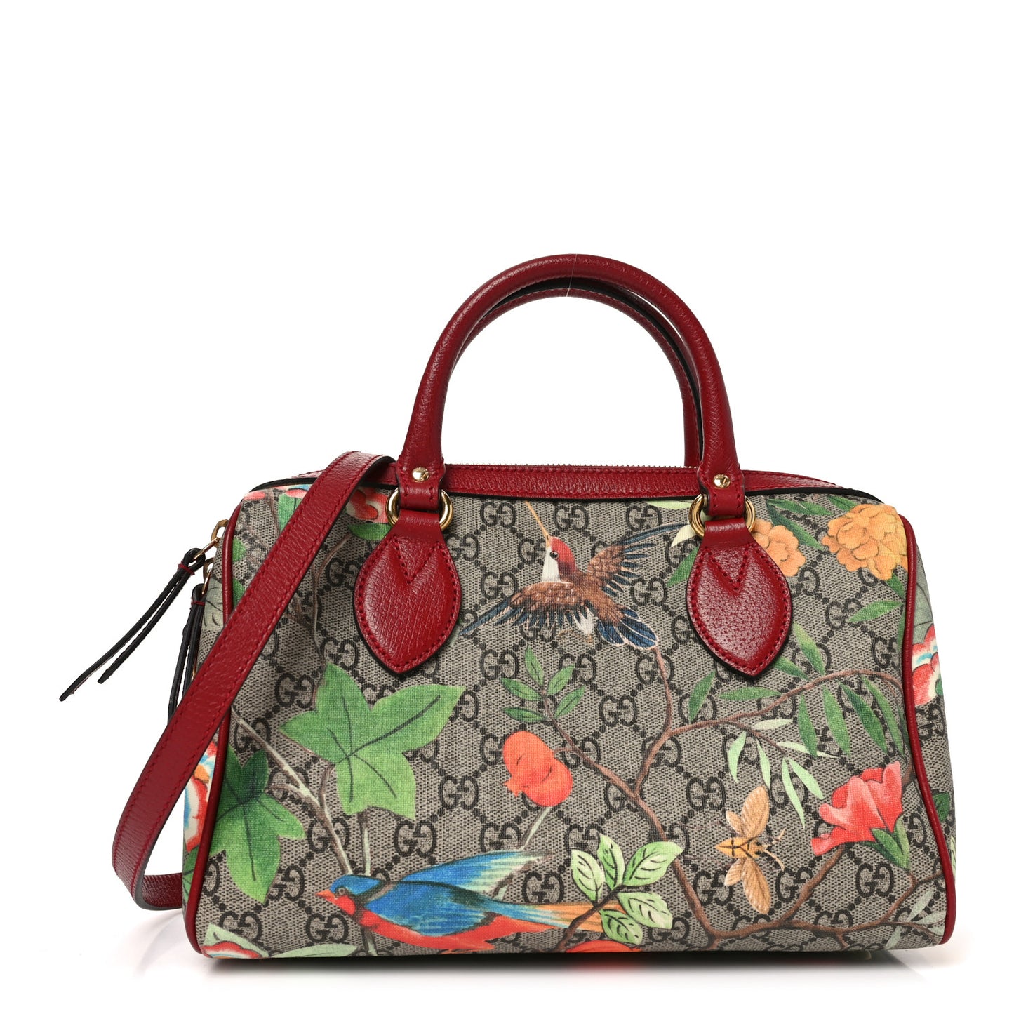GG Supreme Monogram Tian Small Boston Beige Multicolor Red