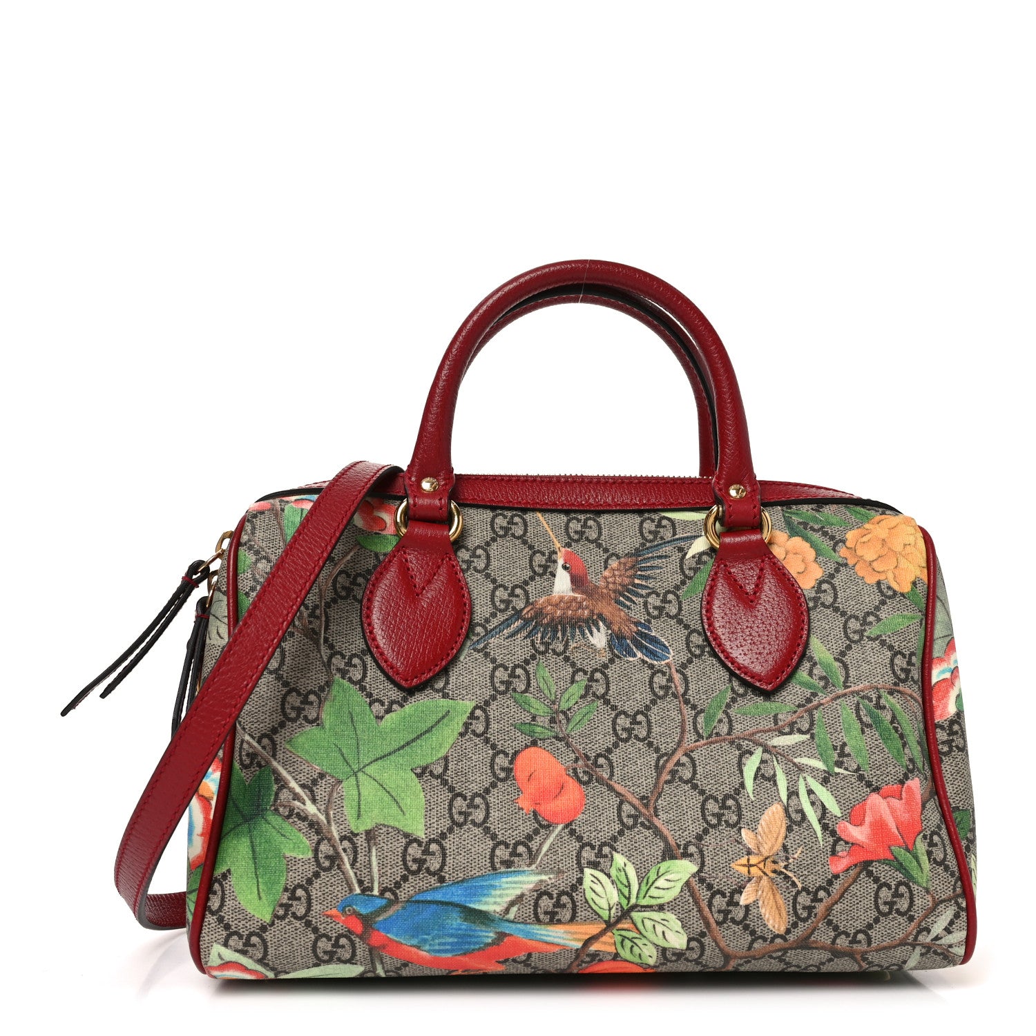 Gucci GG Supreme Monogram Tian Small Boston Beige Multicolor Red 1 of 10