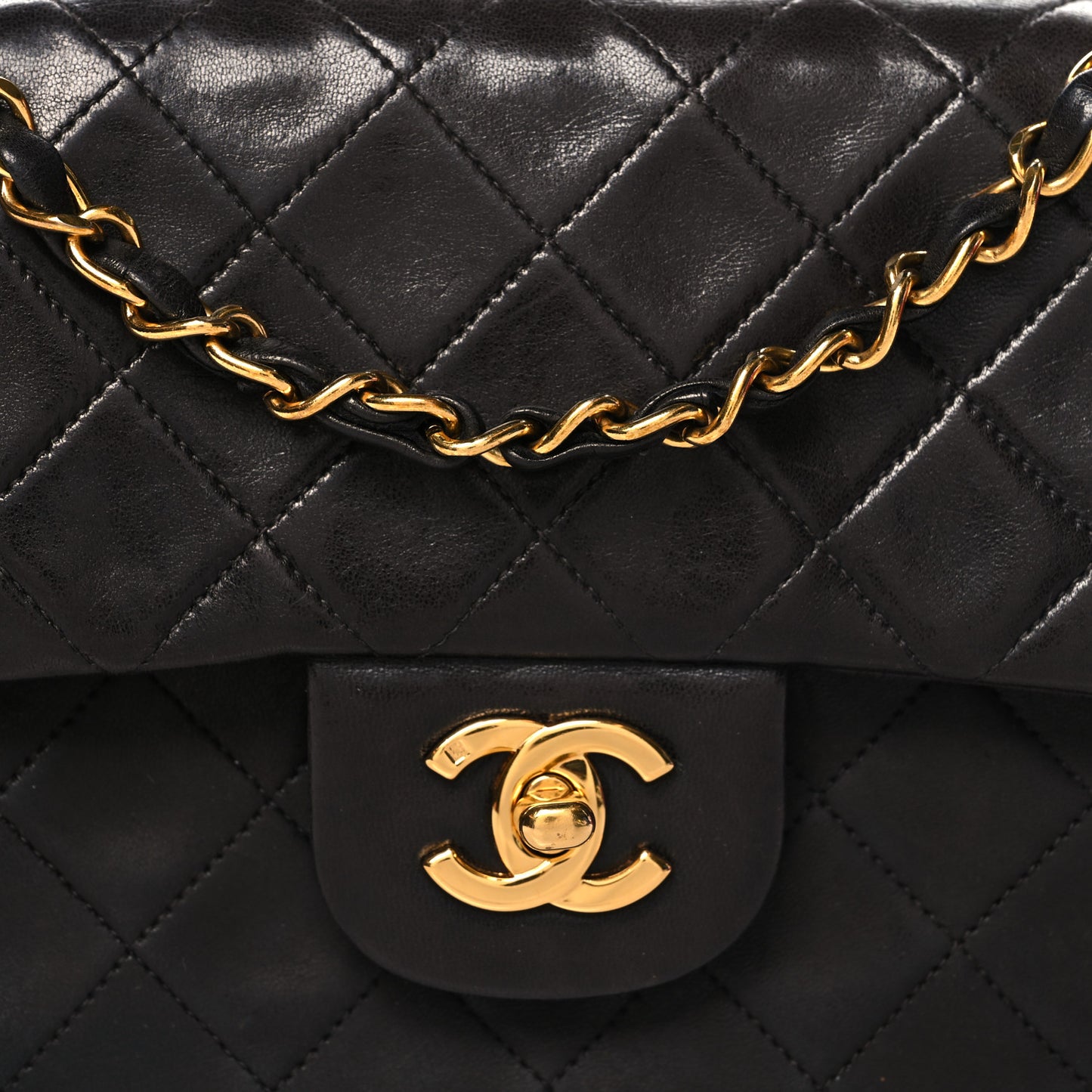 Lambskin Quilted Small Double Flap Black