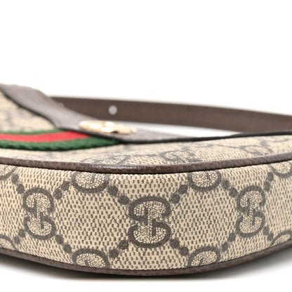 Gucci GG Supreme Monogram Textured Dollar Calfskin Web Mini Ophidia Shoulder Bag Beige Ebony New Acero 9 of 10