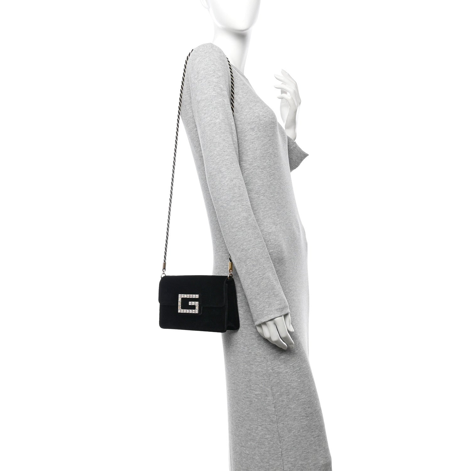 Gucci Velvet Crystal Square G Shoulder Bag Black 2 of 10