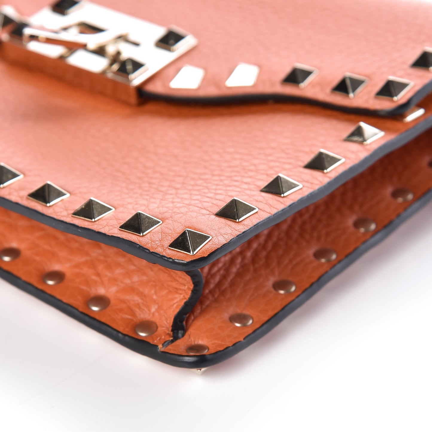 Pebbled Calfskin Rockstud Shoulder Flap Bag Orange