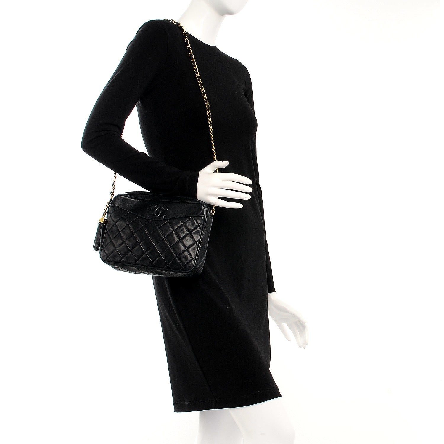 Chanel Lambskin Quilted CC Tassel Camera Case Black 2 of 13