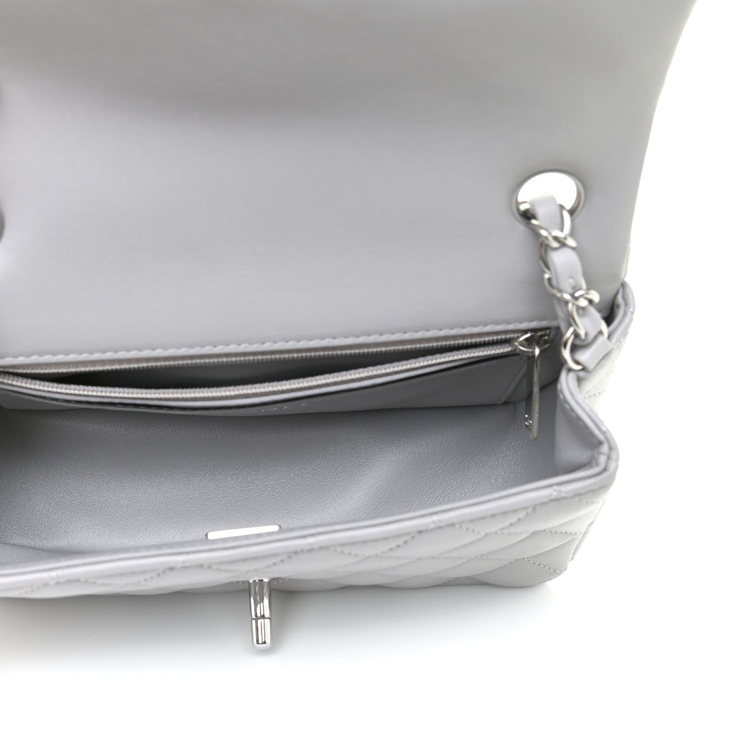 Lambskin Quilted Mini Rectangular Flap Grey