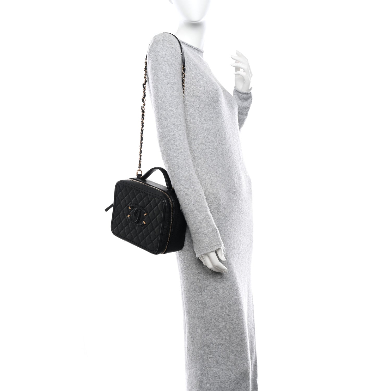 Chanel Caviar Quilted Large CC Filigree Vanity Case Black 2 of 12