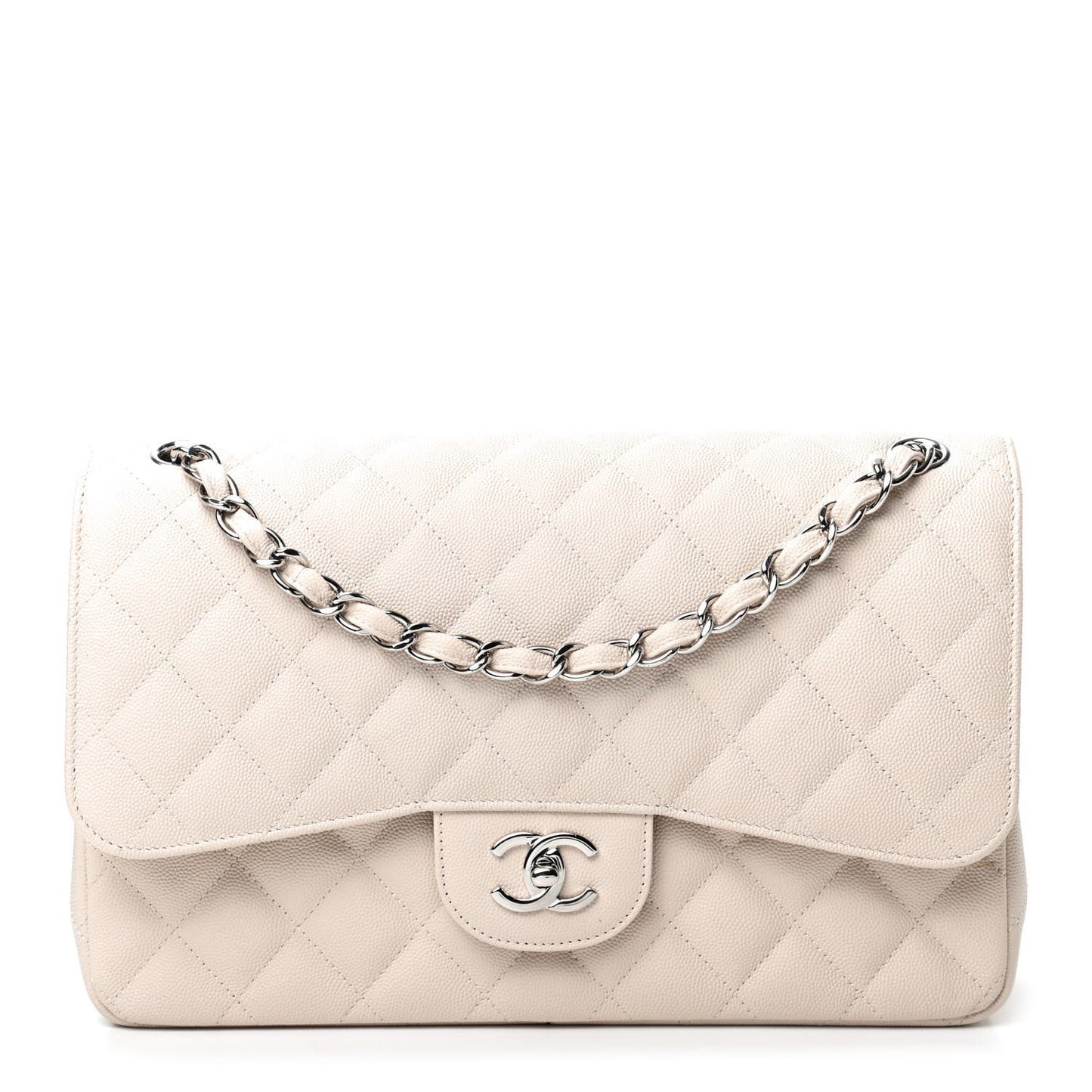 Caviar Quilted Jumbo Double Flap White