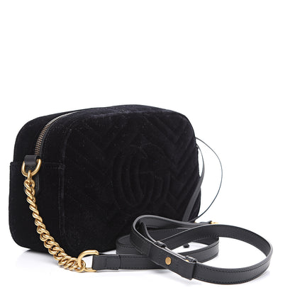 Gucci Velvet Matelasse Deer Embroidered Small GG Marmont Chain Shoulder Bag Black 2 of 9