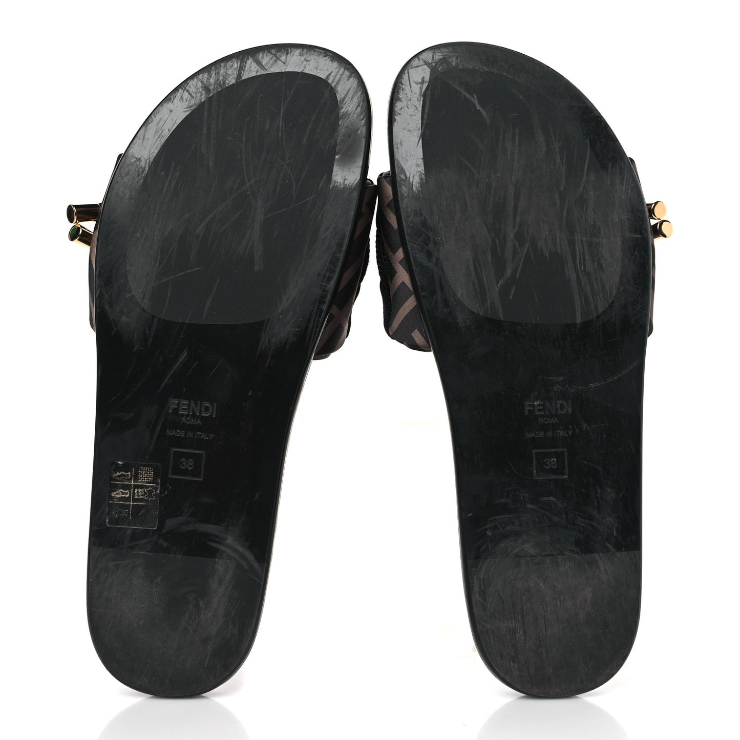 Satin FF Fendi Feel Slide Sandals 38 Tobacco Black