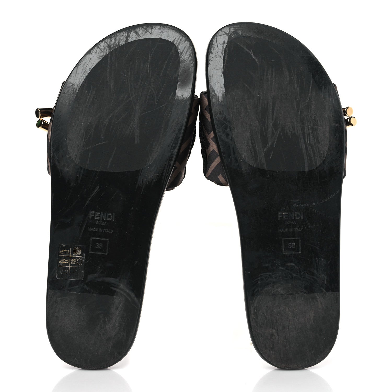Fendi Satin FF Fendi Feel Slide Sandals 38 Tobacco Black 5 of 8