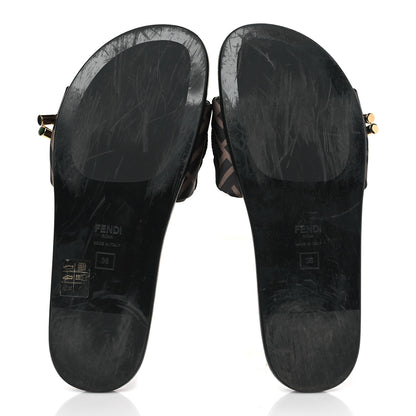 Fendi Satin FF Fendi Feel Slide Sandals 38 Tobacco Black 5 of 8