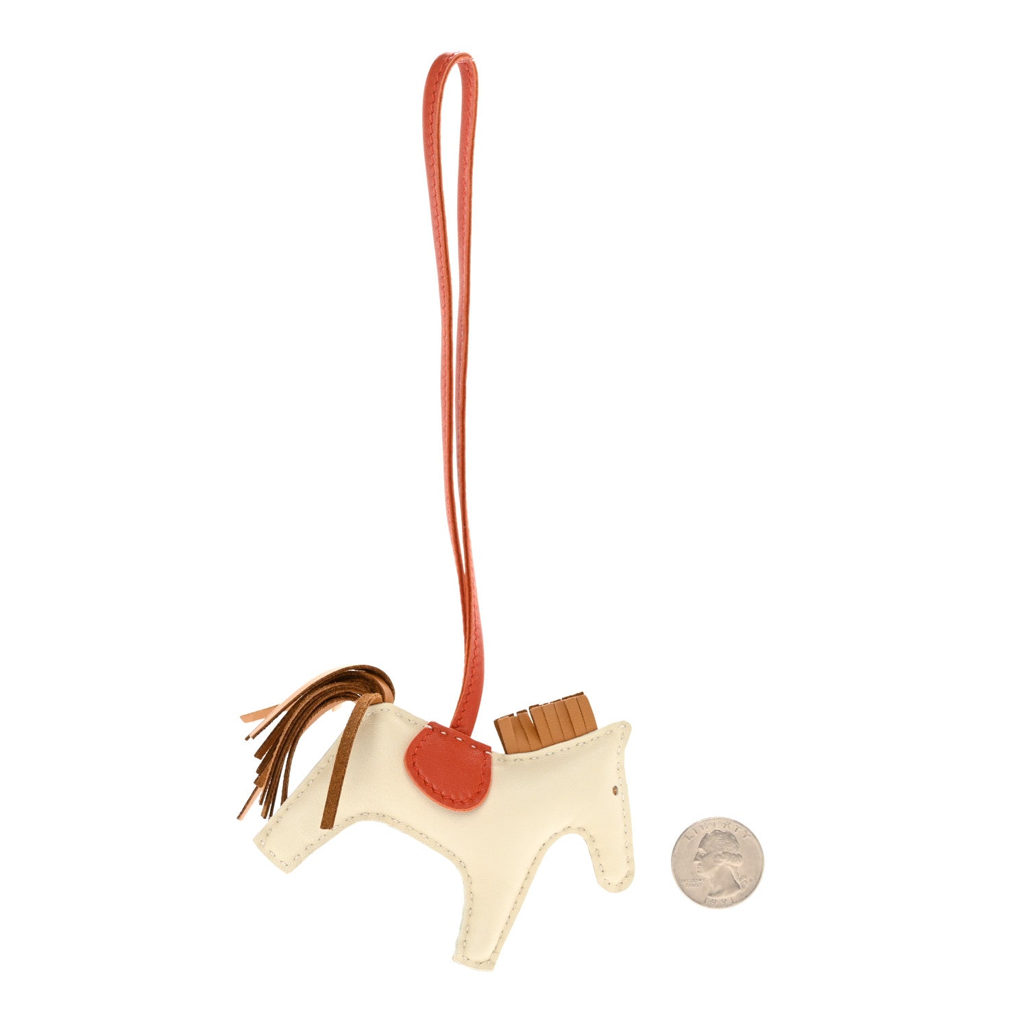 Hermes Milo Lambskin Grigri Rodeo Horse Bag Charm PM Craie Sesame Cornaline 2 of 5