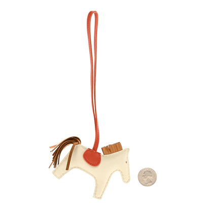 Hermes Milo Lambskin Grigri Rodeo Horse Bag Charm PM Craie Sesame Cornaline 2 of 5