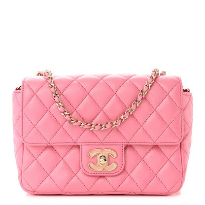 Chanel Lambskin Resin Quilted Mini Heart Square Flap Pink 1 of 11