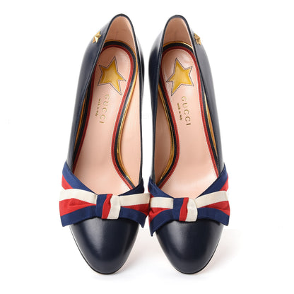 Gucci Malaga Kid Web Bow Pumps 37.5 Navy 5 of 10