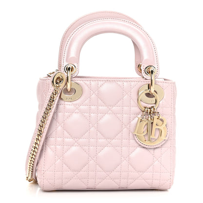 Christian Dior Metallic Lambskin Cannage Mini Lady Dior Lotus 1 of 10